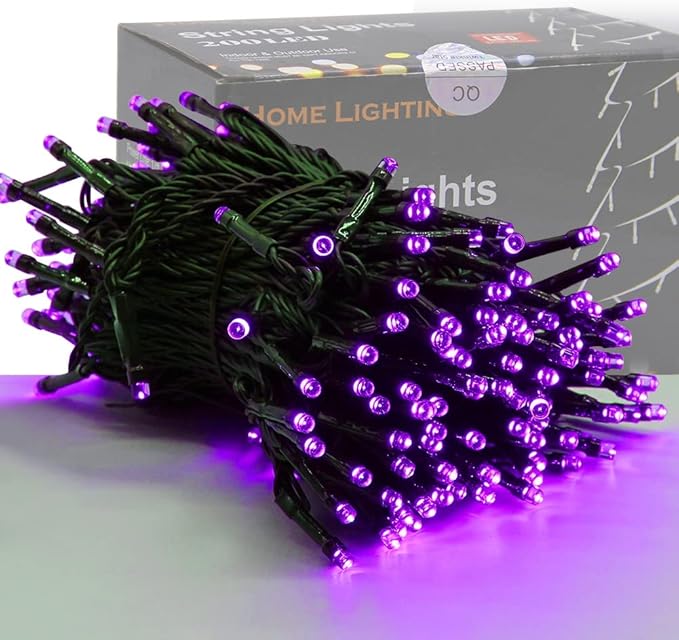 HOME LIGHTING 66ft Halloween Decorative Mini Lights, 200 LED Green Wire Fairy Starry String Lights Plug in, 8 Lighting Modes, for Indoor Outdoor Xmas Tree Wedding Party Decoration (Purple)-BubblyBeeBaby