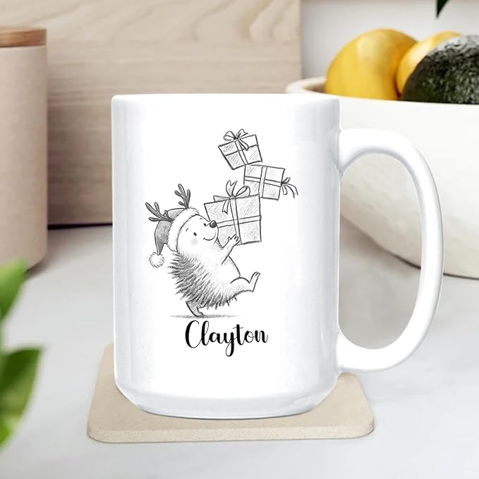 Hedgehog White Ceramic Coffee Mug, Personalized Hedgehog Accent Coffee Cup Gift For Dad Mom Daughter Son Kids, Funny Animal Travel Mug 11 Oz 15 Oz, Custom Name Hedgehogs Teacup Gift For Birthday Xmas-BubblyBeeBaby