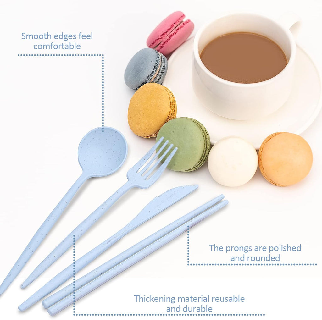 4 Sets Reusable Travel Utensils Set with Case, TWUTGAYW Portable Camping Utensil Set, BPA Free Spoon Knife Fork Chopsticks Tableware for Kids, Plastic Cutlery Set for Lunch Picnic Daily Use(4 Colors)