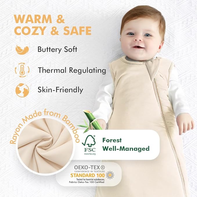 HAPIU Unisex Rayon Made from Bamboo Baby Sleep Sack TOG 1.0, 2-Way Zipper YKK, Wearable Blanket Baby-BubblyBeeBaby