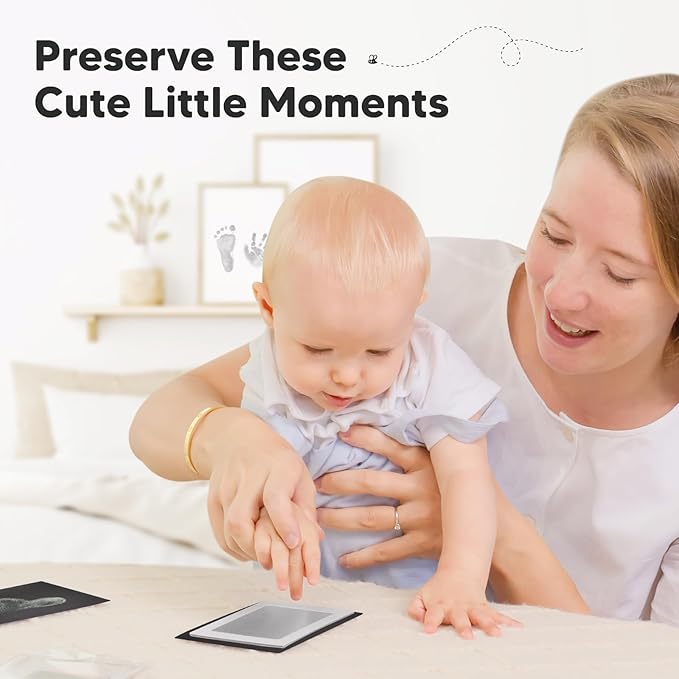 2-Pack Inkless Baby Hand and Footprint Kit - Mess Free Ink Pad for Newborn Keepsake, Dog Nose & Paw Print Kit, Clean Touch Ink Pad for Baby Hand & Footprints, Ideal New Mom Gifts (Silver)-BubblyBeeBaby