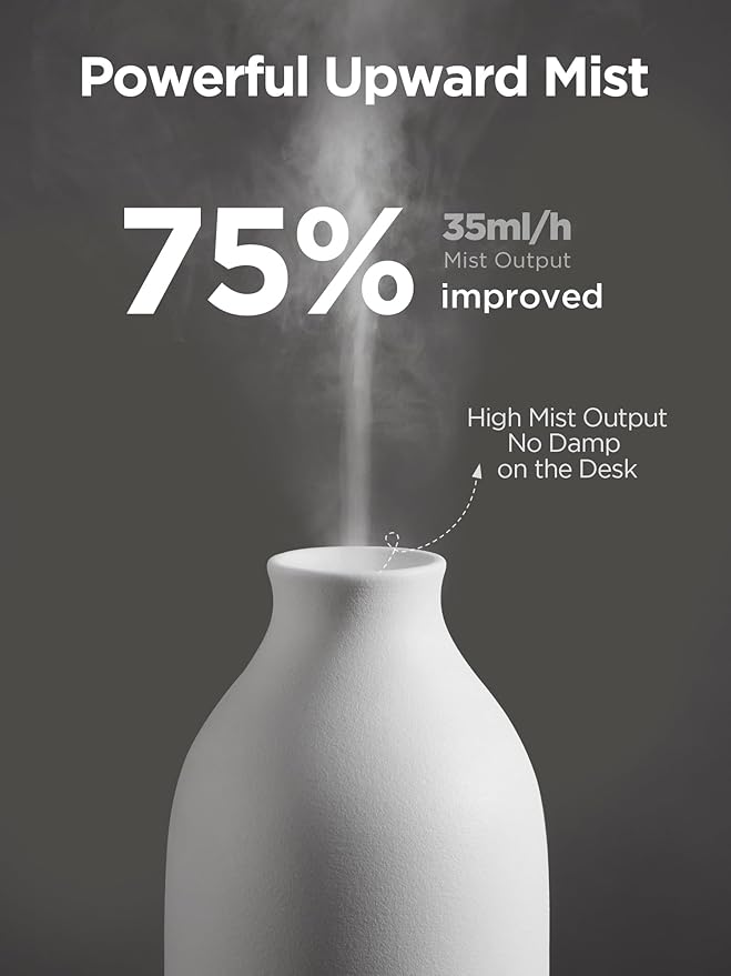 InnoGear Essential Oil Diffuser, 150ml Ceramic Stone Diffuser Handcrafted Aromatherapy Diffusers Ultrasonic Cool Mist Humidifier Vaporizor with 2 Mist Modes Waterless Auto Off for Room Office, White-BubblyBeeBaby