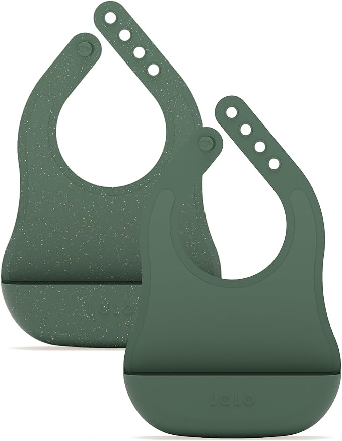 Lalo The Bib - Waterproof, Non-Toxic Silicone Baby Bib with Adjustable Neck Band & Silicone Food Pouch Catcher, Set of 2-BubblyBeeBaby