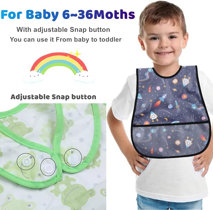 Baby bibs Waterproof Toddler bib - Feeding bib with Pocket for Infant Boy Girl Washable 6-36M-BubblyBeeBaby