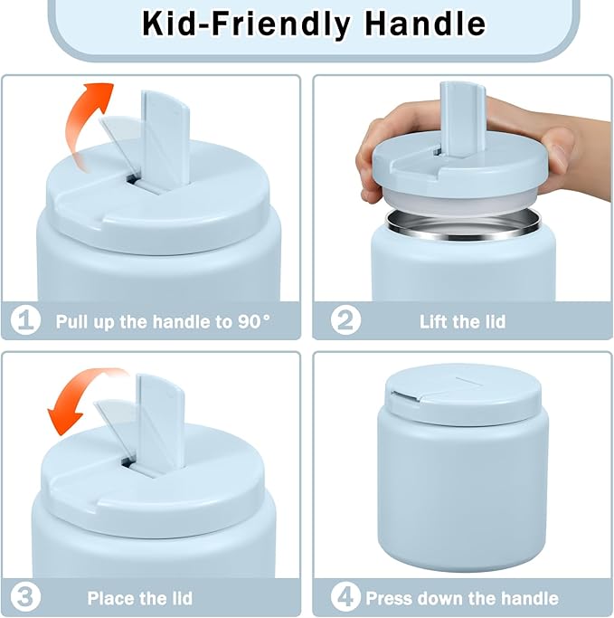 26oz Kids Thermos for Hot Food, Insulated Vacuum Food Jar with Buckle Lid, Stainless Steel Wide Mouth Leak Proof Insulated Lunch Container for School Picnic Travel, Blue-BubblyBeeBaby