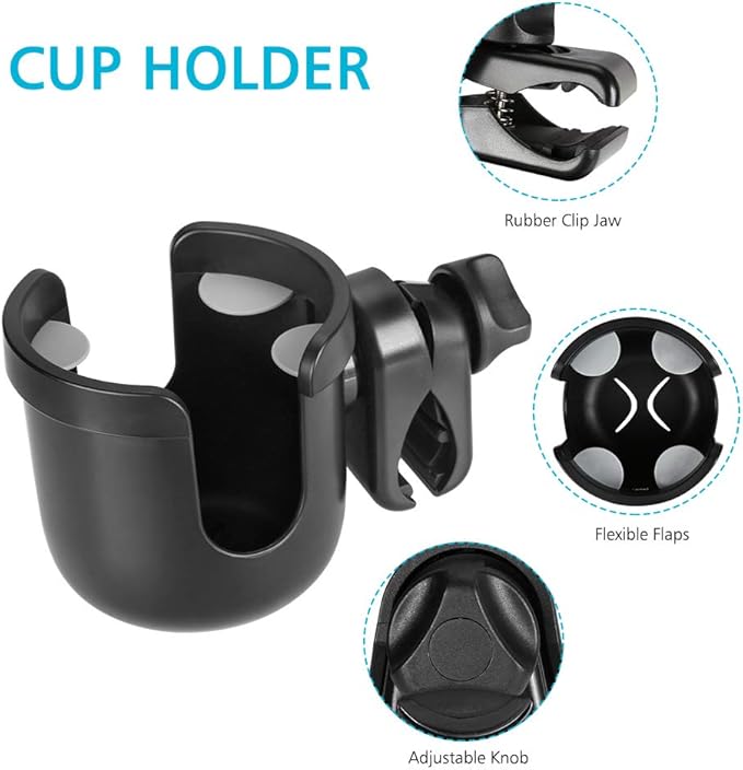 Accmor Stroller Cup Holder, Universal Cup Holder, Bike Cup Holder, 360° Rotatable Large Caliber Drinks Holder for Stroller, Bike, Wheelchair, Walker, Black, 2 Pack-BubblyBeeBaby