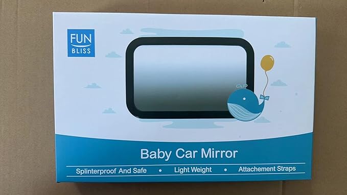 Funbliss Baby Car Mirror for Rear Facing Seat,360° Rotation, Safety Certified Shatterproof Acrylic Glass, Clear Wide View,Infant Mirror for Car Seat Rear Facing-BubblyBeeBaby