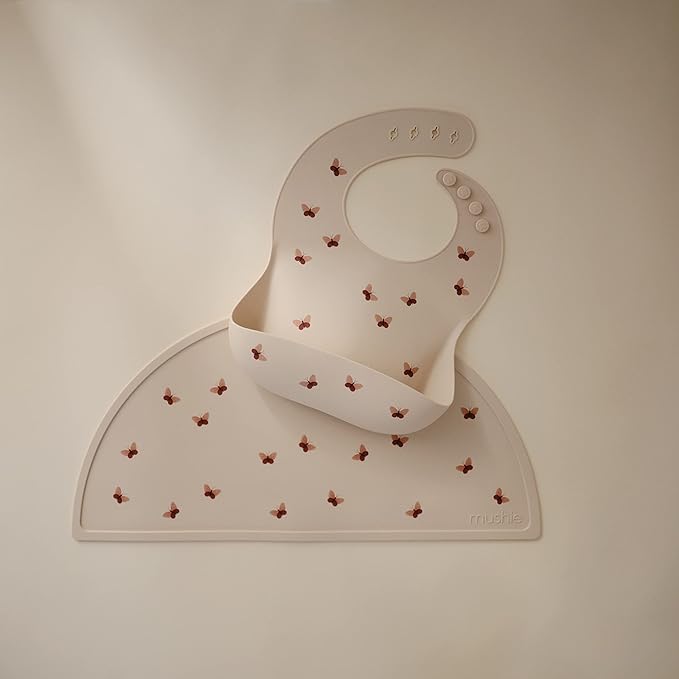 mushie Silicone Baby Bib | Adjustable Fit Waterproof Bibs (Butterflies)-BubblyBeeBaby