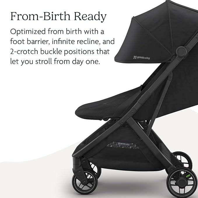 UPPAbaby Minu V3 Travel Stroller | Lightweight + Compact Design | One-Hand Fold + Unfold | from Birth + Overhead Compatible | Jake (Charcoal/Carbon Frame/Black Leather)-BubblyBeeBaby