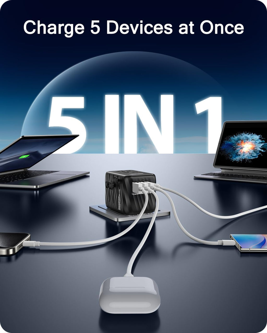 LENCENT Universal Travel Power Adapter, International AC Plug Adaptor with 3 USB A Ports 1 Type C PD Wall Charger Worldwide Travel Essentials for US to EU UK Ireland Australia (Type C/G/A/I) Black