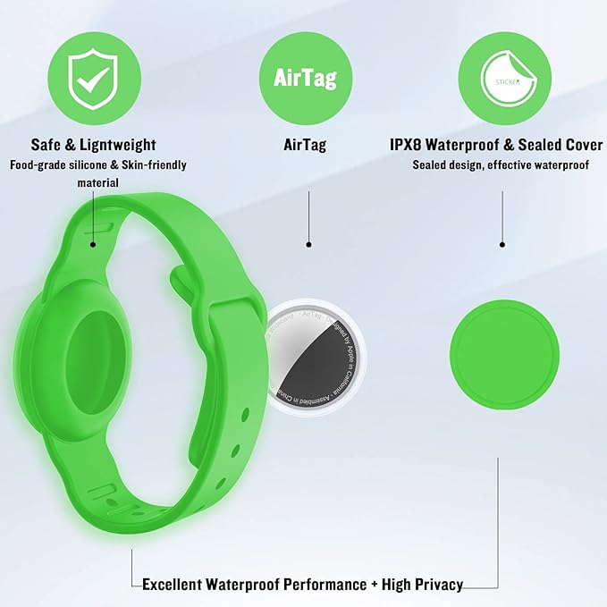 2 Pack Waterproof AirTag Bracelet for Kids, Hidden Silicone Wristband for AirTag, GPS Tracker Case for Air Tag Holder Strap Band for Child Toddler, Secure Anti-Loss Protection(Luminous)-BubblyBeeBaby
