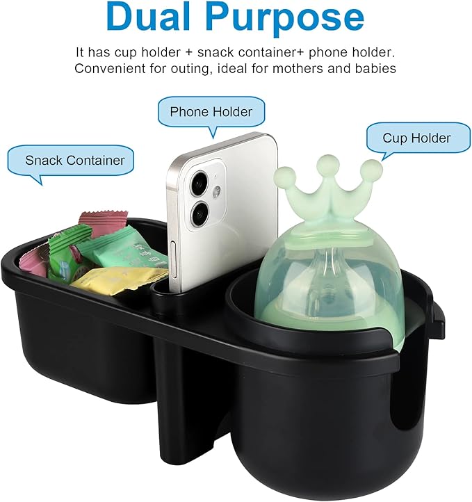 Accmor Stroller Cup Holder with Tray, Universal Cup Holder, Bike Bottle Holder, 360° Rotatable Large Caliber Drinks Holder for Stroller, Bike, Wheelchair, Walker-BubblyBeeBaby