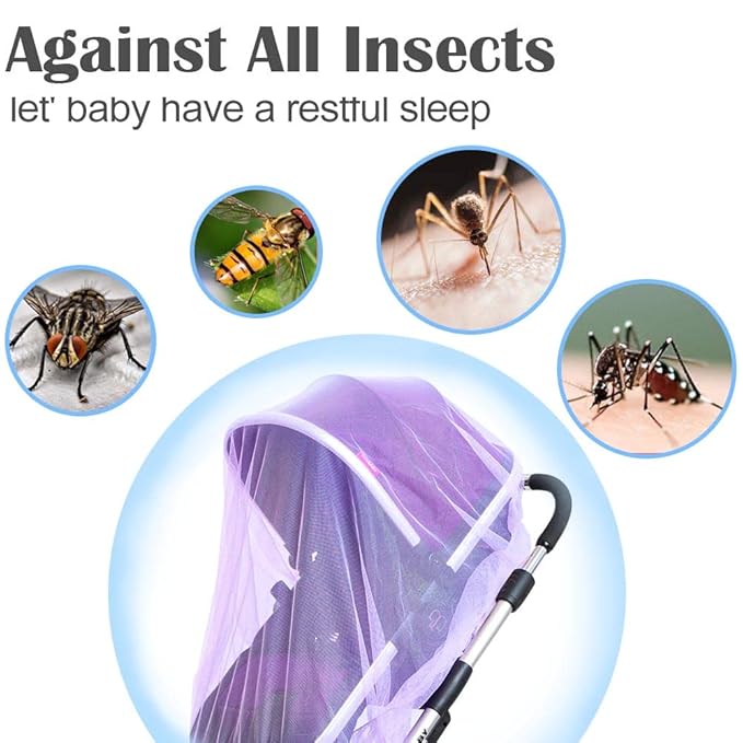 Durable Baby Mosquito Net (2 Pack) - Perfect Bug Net for Strollers, Bassinets, Cradles, Playards, Pack N Plays and Portable Mini Crib (Purple)-BubblyBeeBaby