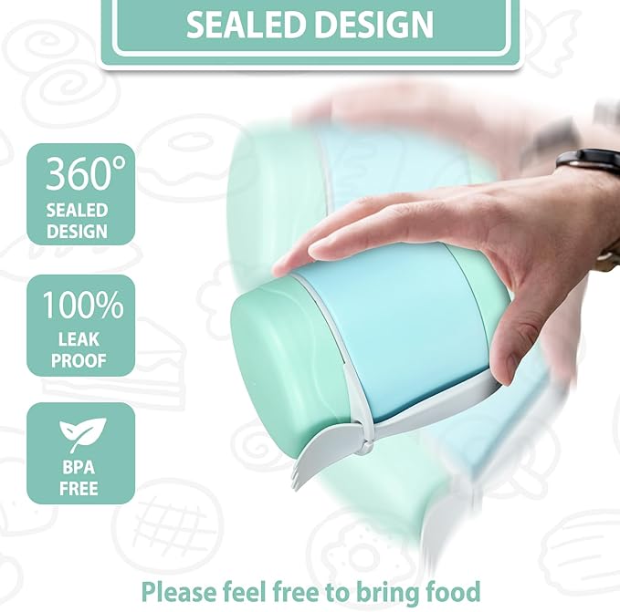 10oz Soup Thermo for Hot Food Kids,Lunch Thermo Kids Food Jar with Spoon Hot Insulated Food Containers,Leak Proof Stainless Steel Wide Mouth Lunch Food Thermo Jar for School(Mint-Green)-BubblyBeeBaby