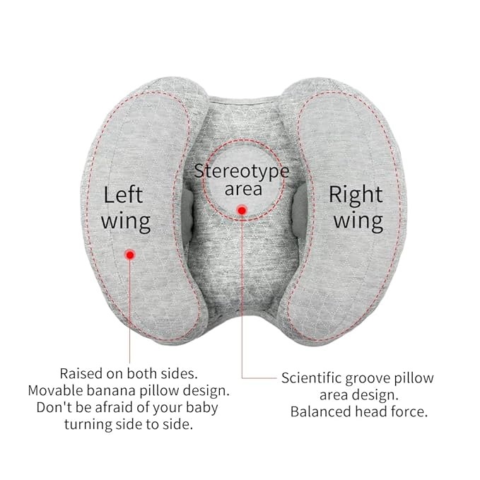 2 in 1 Baby Support Pillow, Adjustable Banana Shape Baby Neck Head Travel Pillow Stroller Insert Cushion for Kids, Toddler, Gray-BubblyBeeBaby