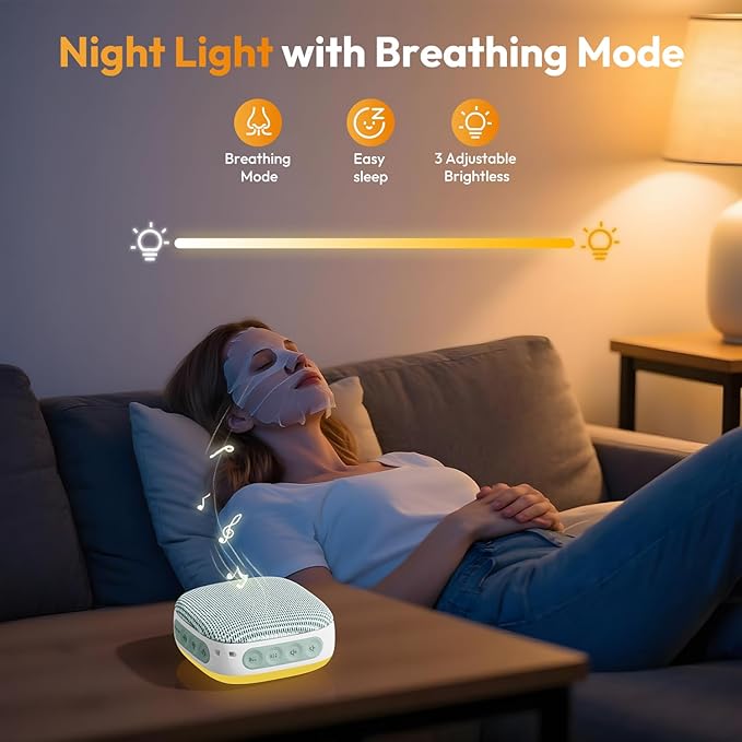 Portable Sound Machine with Night Light, White Noise Sound Machine for Sleeping, 20 Soothing Sounds, Headphone Jack,Long-Lasting Power, Timer, Mini White Noise Machine for Travel Home and Office,Green-BubblyBeeBaby