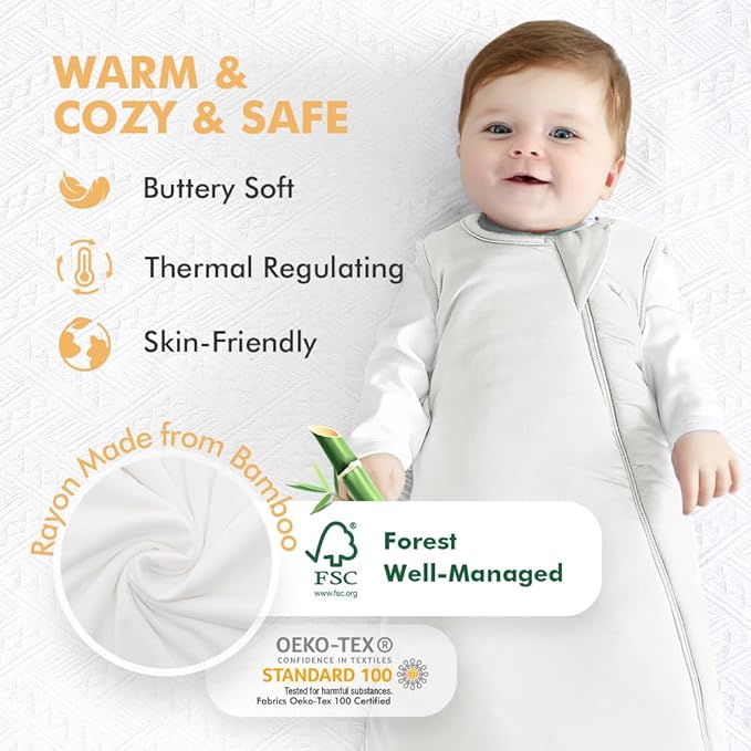 HAPIU Unisex Rayon Made from Bamboo Baby Sleep Sack TOG 1.0, 2-Way Zipper YKK, Wearable Blanket Baby-BubblyBeeBaby