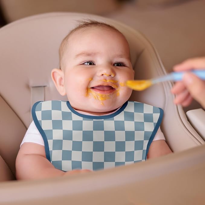 Mess Proof Baby Bib 3 Pack, Waterproof Led Weaning Baby Feeding Bibs with Food Catcher, Travel Feeding Bibs-BubblyBeeBaby