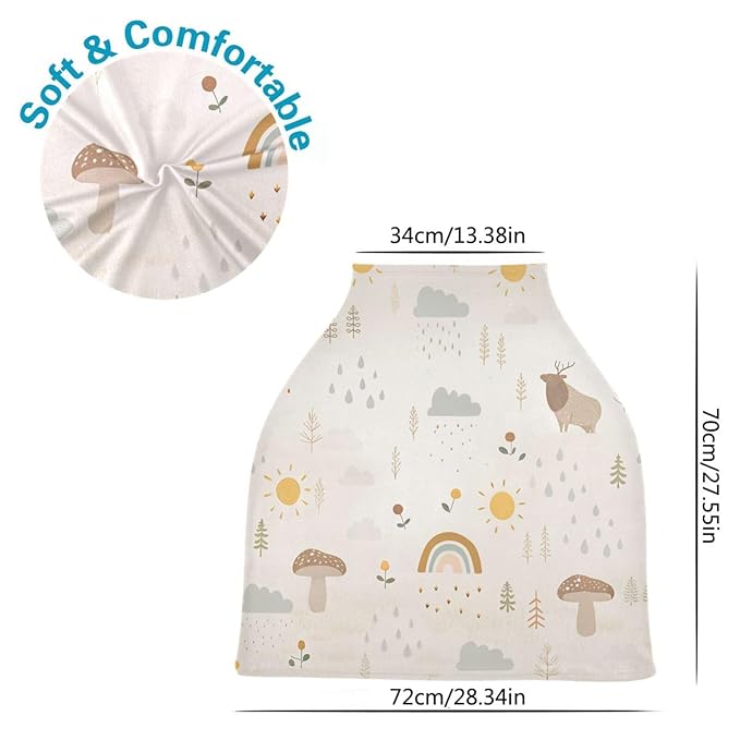 Kigai Mushroom Rainbow Baby Car Seat Covers for Newborn, Breathable Nursing Cover for Breastfeeding Moms, Baby Stroller/Shopping Cart/Stretchy Carseat Cover for Boy & Girl-BubblyBeeBaby
