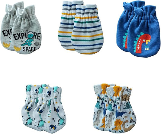 5 Pack Unisex New Born Boy Girls No Scratch Mittens Cotton Soft Baby Gloves Accessory 0-3 Months Infant Essentials-BubblyBeeBaby
