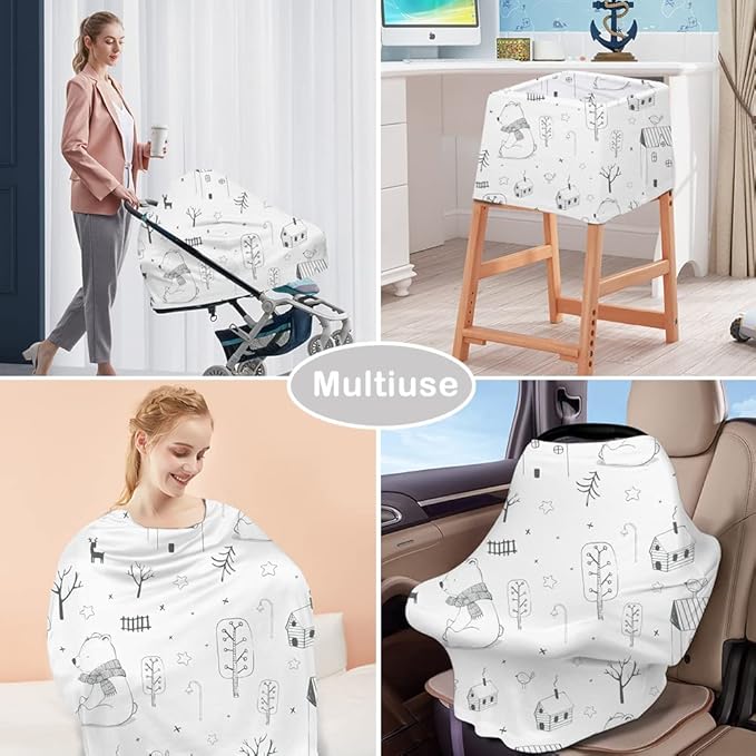 Yoofoss Nursing Cover Breastfeeding Scarf - Baby Car Seat Covers, Infant Stroller Cover, Strechy Carseat Canopy for Boys and Girls (Bear)-BubblyBeeBaby