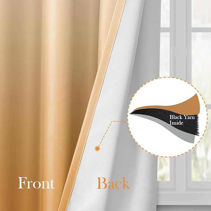 HOMEIDEAS Gold Ombre Blackout Curtains 52 X 84 Inch Length Gradient Room Darkening Thermal Insulated Energy Saving Grommet 2 Panels Window Drapes for Living Room, Bedroom-BubblyBeeBaby