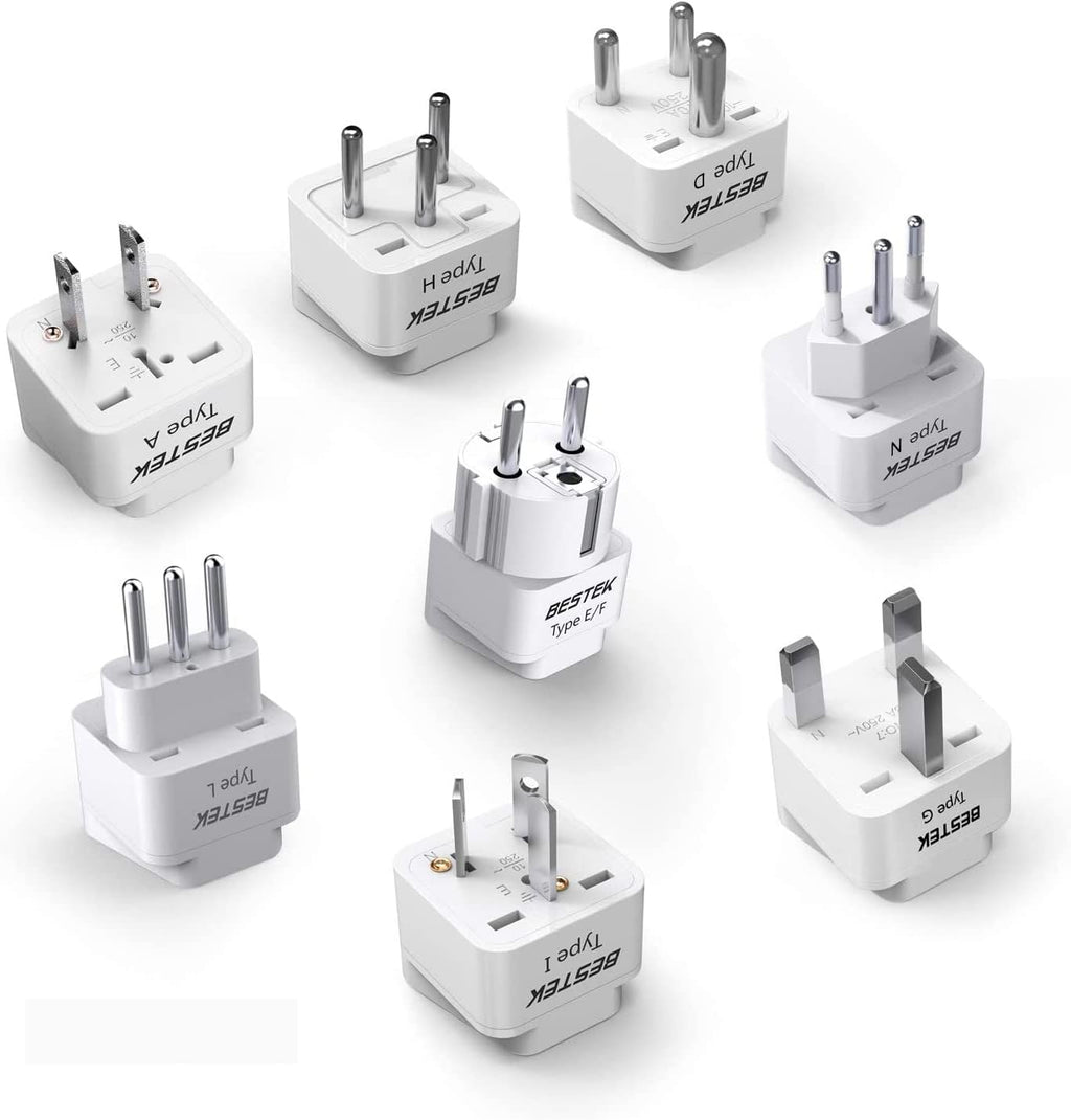 BESTEK Worldwide Travel Plug Adapter Set, Grounded Universal Power Plug Adapter for USA to US, EU, AU, UK, GE, HK and More- 8 Packs