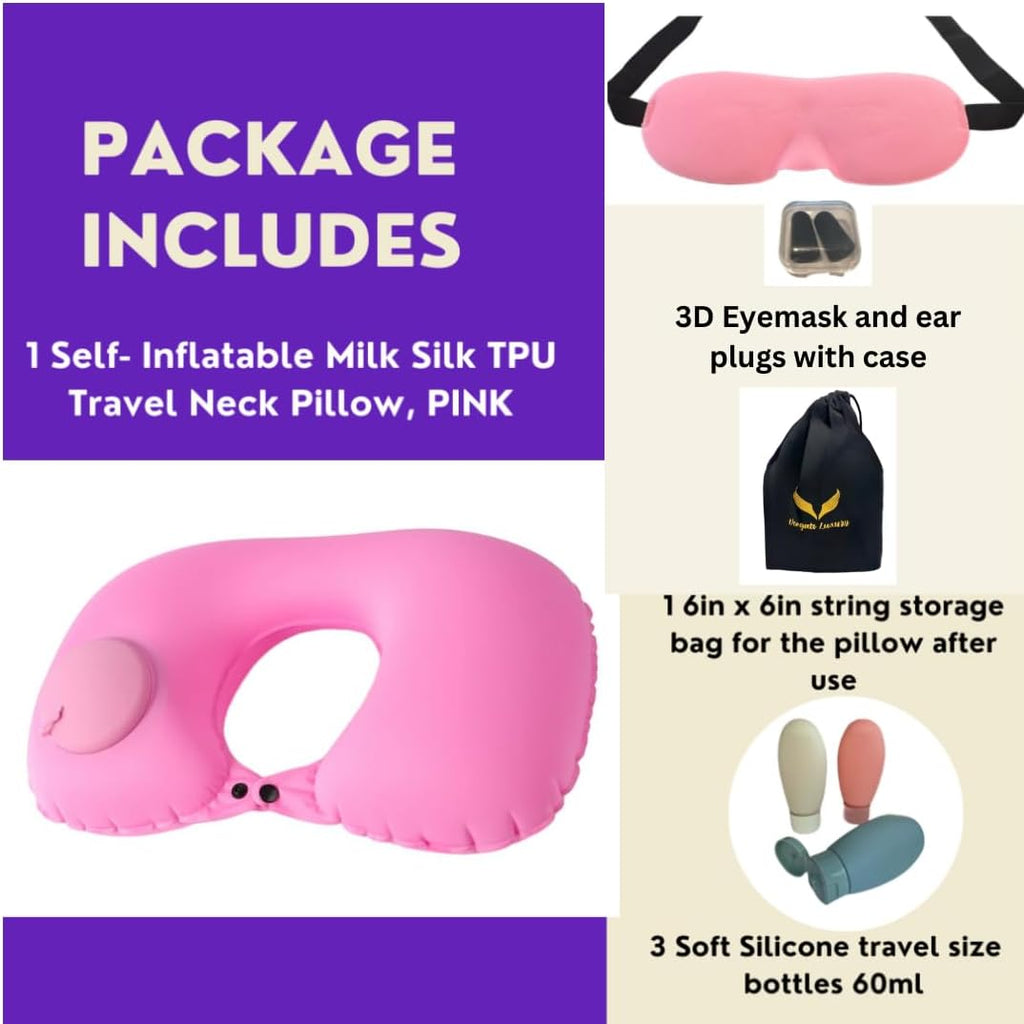 Airplane Pillow - Inflatable Travel Pillow - Airplane Essentials - Travel Neck Pillow - Inflatable Neck Pillow for Traveling - Neck Pillows for Travel - Blow Up Airplane Pillow - Milk Silk TPU