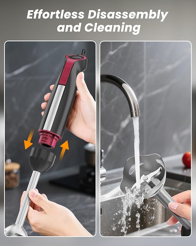 Immersion Blender Handheld 1000W, 3 in 1 Stick Hand Blenders for Kitchen with 20 Variable Speeds & Turbo, 304 Stainless Steel with Electric Whisk & Milk Frother Attachments for Soup, Puree & Emulsion-BubblyBeeBaby