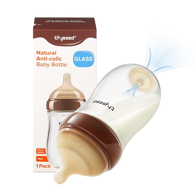 Thyseed Glass Natural Anti-Colic Baby Bottles | Newborn Breast Like Nursing Bottle for Breastfed Babies with Nipple (2+ Months) 8 Ounce, 1pack-BubblyBeeBaby