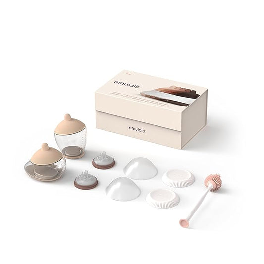 Baby Bottle Starter Kit Includes 2 Bottles 2 Nipples 2 Caps 2 Lids 2 Responsive Flow Valves, Cleaning Brush - Fair - Shape 2-RFV-BubblyBeeBaby