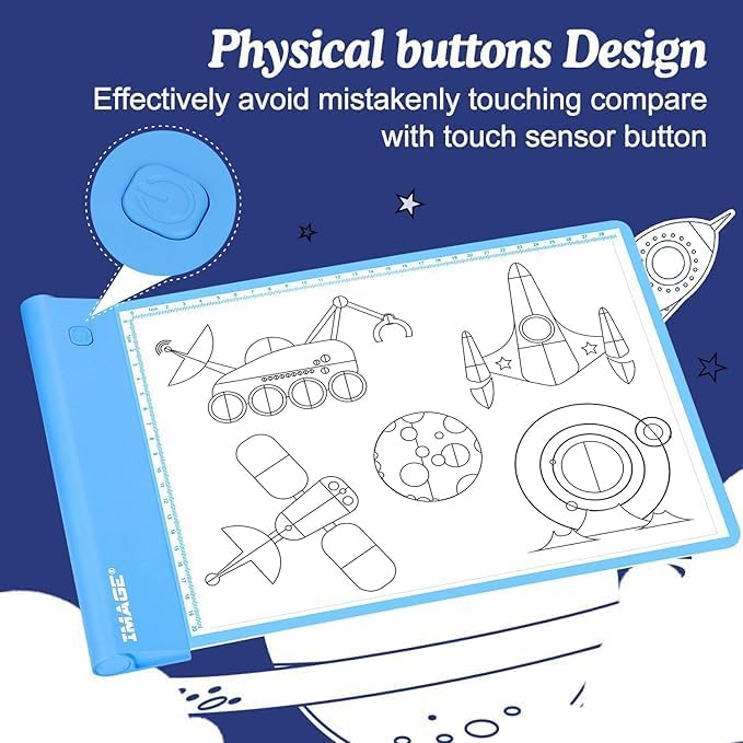 IMAGE Light Up Tracing Pad Blue Drawing Tablet Coloring Board for Kids Children Gift for Boys Girls (Includes 10 Traceable Sheets and Two Clips)-BubblyBeeBaby
