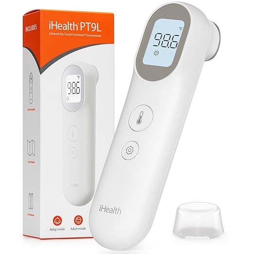 iHealth Infrared Digital Thermometer for Adults and Kids, Baby Thermometer with 3-in-1 Mode & 3-Color Prompt, Fever Alarm & Silent Mode, Forehead & Object Detection, 40 Memory Storages, PT9L, White-BubblyBeeBaby