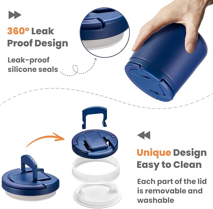 20oz Insulated Vacuum Food Jar with Buckle Lid,Soup Thermo for Hot Food Kids,Wide Mouth Leakproof Stainless Steel Lunch Container with Spoon-Blue-BubblyBeeBaby