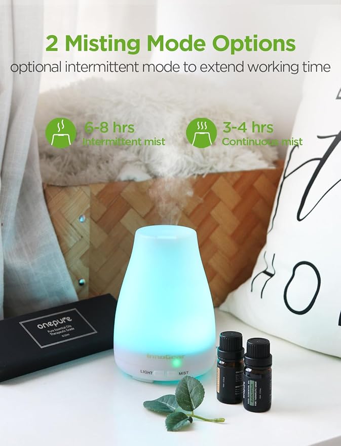 InnoGear Essential Oil Diffuser with Oils, 100ml Aromatherapy Diffuser with 6 Essential Oils Set, Aroma Cool Mist Humidifier Gift Set, White-BubblyBeeBaby