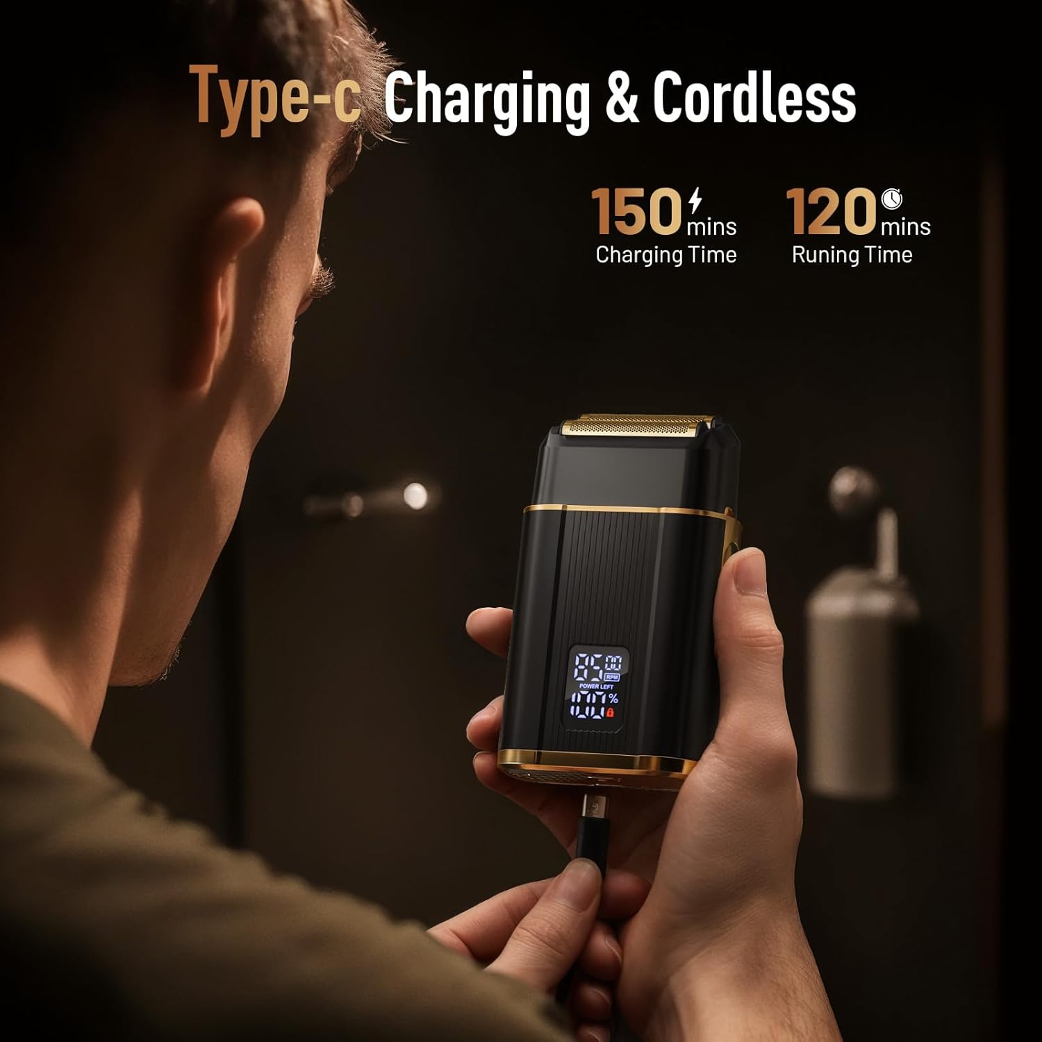 Professional Foil Shaver for Men: Cordless Electric Razor with High-Speed Dual Blades, Rechargeable USB-C, IPX6 Waterproof & Travel-Friendly/Home Use