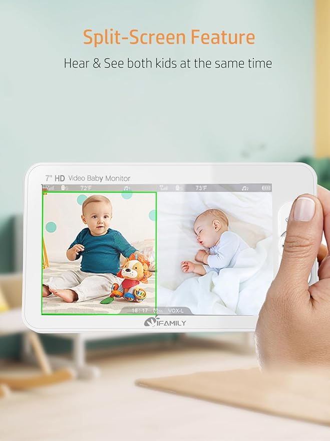 iFamily 7" Large Split Baby Monitor with 2 HD Cameras and Audio, 1080P HD Video Baby Monitor No WiFi,Hack Proof-BubblyBeeBaby
