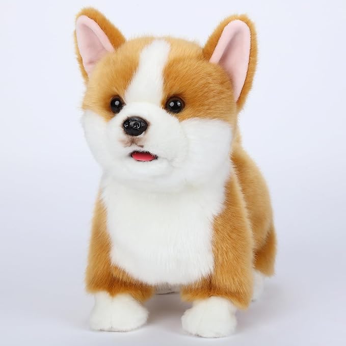 Interactive Plush Corgi Dog, Companion Robot Dog Pets,Handmade Weighted Stuffed Animals,Electronic Walking Toy with Barking,Tail Wagging,Talking,-BubblyBeeBaby
