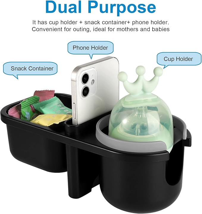 Accmor Stroller Cup Holder with Tray, Universal Cup Holder, Bike Bottle Holder, 360° Rotatable Large Caliber Drinks Holder for Stroller, Bike, Wheelchair, Walker-BubblyBeeBaby