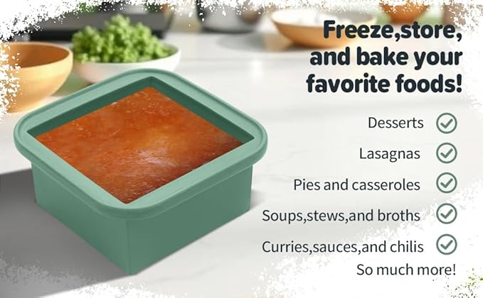 2-Cup Silicone Freezer Trays with Lids – Perfect for Meal Prep, Portion Control, and Easy Freezing-Meal Prep Container Molds for Soup,Leftovers (Green, 2 pack)-BubblyBeeBaby