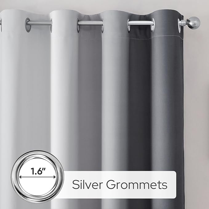 HOMEIDEAS Gray Grey Ombre Blackout Curtains, 52 X 84 Inch Length Gradient Color Room Darkening Curtains with Grommet Thermal Insulated Window Drapes for Living Room, Bedroom, 2 Panels-BubblyBeeBaby