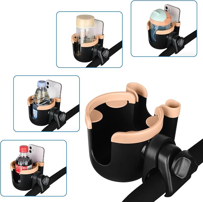 Accmor Stroller Cup Holder with Phone Holder, Bike Cup Holder, Universal Cup Holder for Uppababy Nuna Doona Strollers, 2-in-1 Cup Phone Holder for Stroller, Bike, Wheelchair, Walker, Scooter-BubblyBeeBaby
