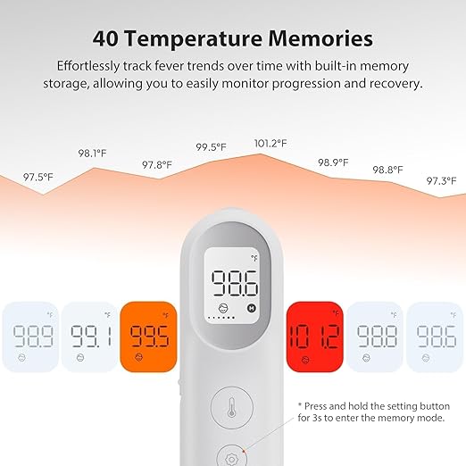 iHealth Infrared Digital Thermometer for Adults and Kids, Baby Thermometer with 3-in-1 Mode & 3-Color Prompt, Fever Alarm & Silent Mode, Forehead & Object Detection, 40 Memory Storages, PT9L, White-BubblyBeeBaby