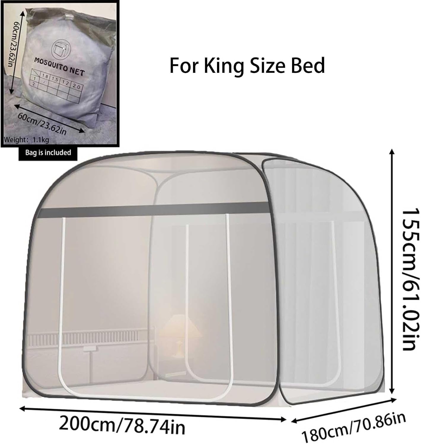 Pop-Up Mosquito Net Tent for Beds Portable Folding Canopy with Net Bottom, Fits Twin to King Size 79x71x59inch, Easy Install Wash for Baby Adults, Indoor Outdoor Use (Gray-King Bed)