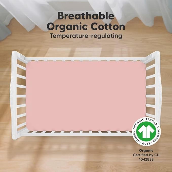 KeaBabies 2-Pack Organic Crib Sheets for Boys, Girls - 52x28 Fitted Crib Mattress Sheet Neutral, Breathable Jersey Cotton Cover for Baby Bed, Toddler Mattress, Soft & Cute Prints (Rose)-BubblyBeeBaby