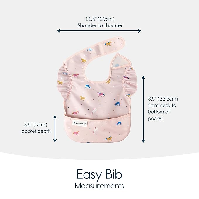 Tiny Twinkle Mess Proof Baby Bibs for Eating - Waterproof, Wipeable Bibs - Toddler Bibs - Travel Friendly - PFAS, PVC, BPA, Phthalate Free - Baby Food Bibs(3 Pack,Unicorn)-BubblyBeeBaby
