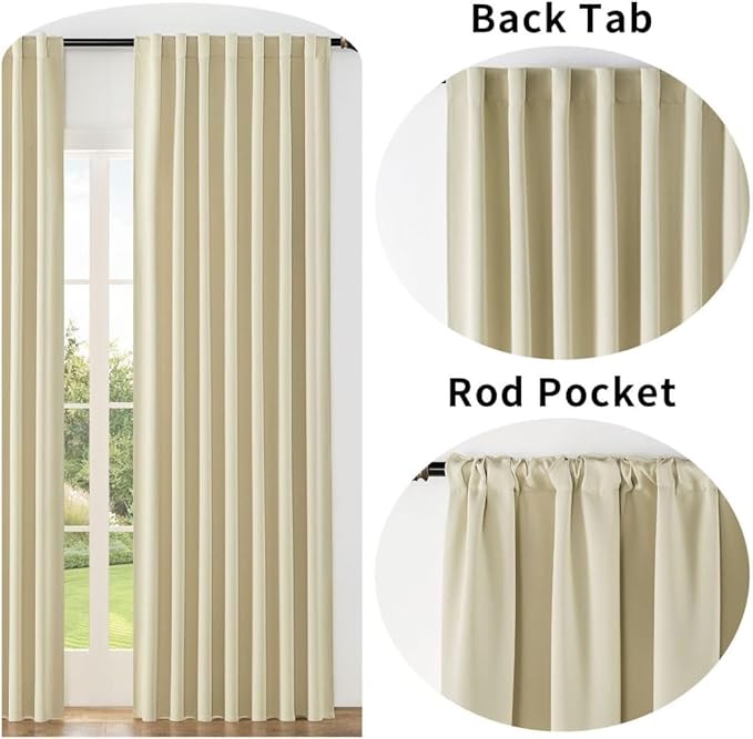 Joydeco Custom Blackout Curtains for Bedroom, 1 Panel Room Darkening Curtains & Drapes for Living Room Window Rod Pocket Back Tab (Custom Size,Light Beige)-BubblyBeeBaby