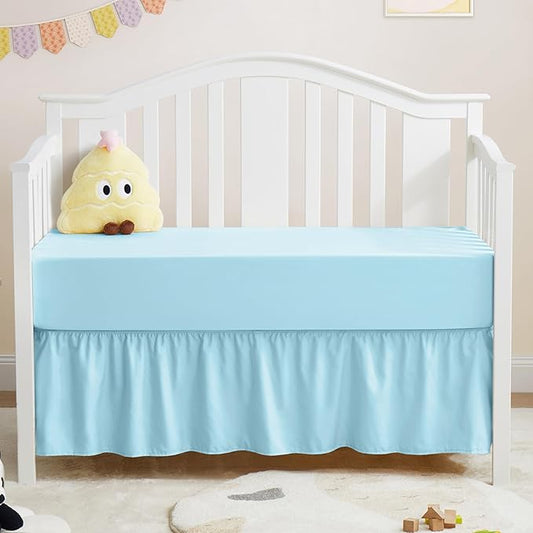 Horbaunal 2 Pack Crib Skirt & Crib Bed Sheet Set, Aqua Blue Crib Bed Skirt 28" x 52" with 14" Drop Dust Ruffle, Soft Microfiber Toddler Bedskirt Nursery Bedding Skirt for Baby Girls and Boys-BubblyBeeBaby
