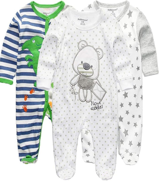 Kiddiezoom Baby and Toddler Boys'Snug Fit Footed One-Piece Romper Jumpsuit Cotton Cotton Footed Outfit-BubblyBeeBaby