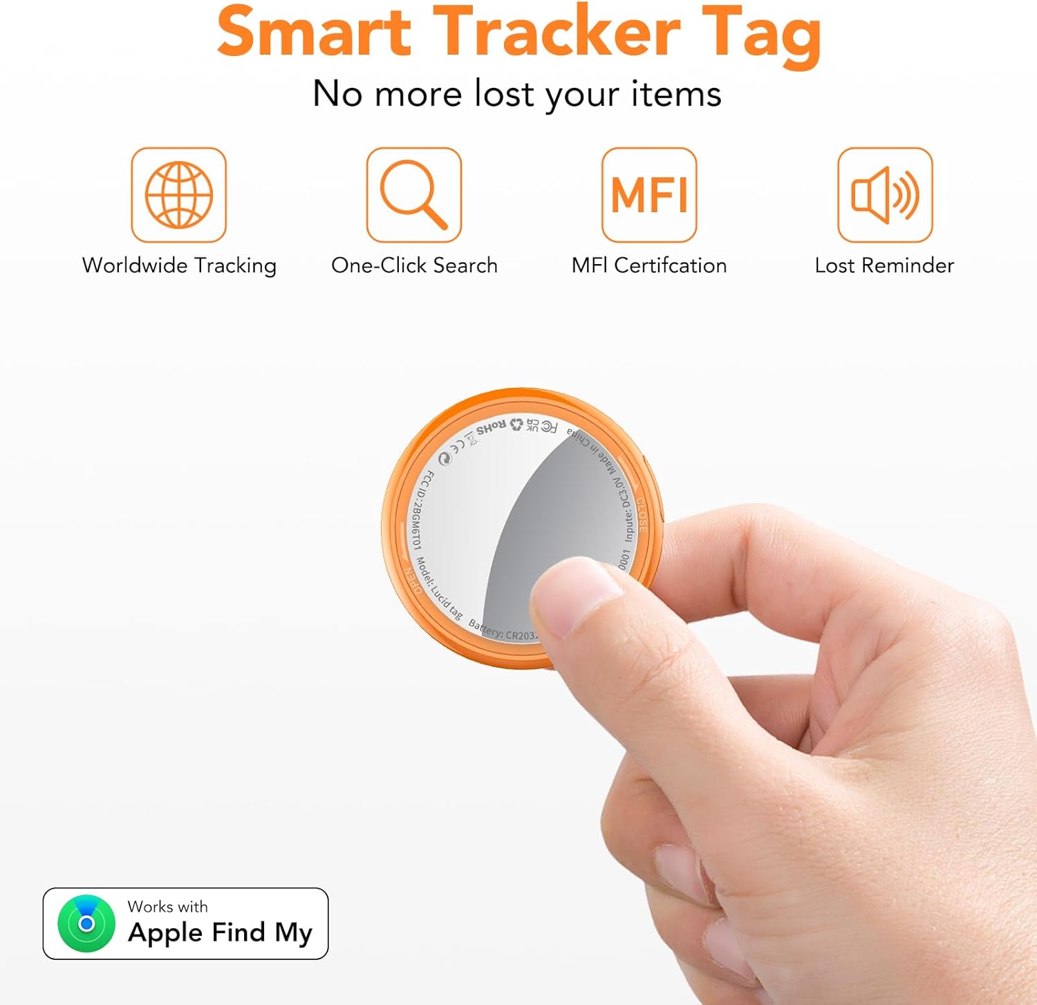 2025 New [Apple MFi Certified] (iOS Only) Air Tracker Tags-1 Pack, Bluetooth Tracker for Apple Find My, Replaceable Battery, Key Finder and Item Locator for Keys, Bags, Luggage, Wallet (Orange Pro)